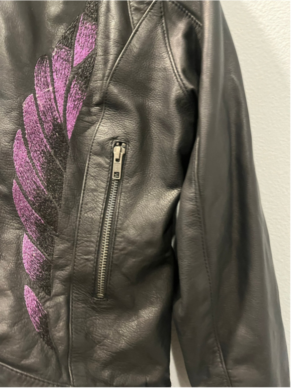 Milwaukee Leather Women's Jacket L Black Purple Embroidered Winged Motorcycle - Picture 6 of 13